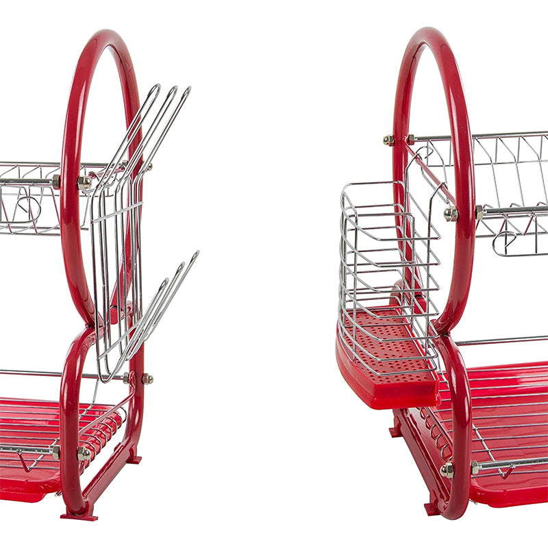 2 Tier Dish Drainer Rack for Kitchen Countertop or Sink Plate Cutlery Holder and Drip Tray