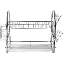 2 Tier Dish Drainer Rack for Kitchen Countertop or Sink Plate Cutlery Holder and Drip Tray - Lavish Kitchen Isle
