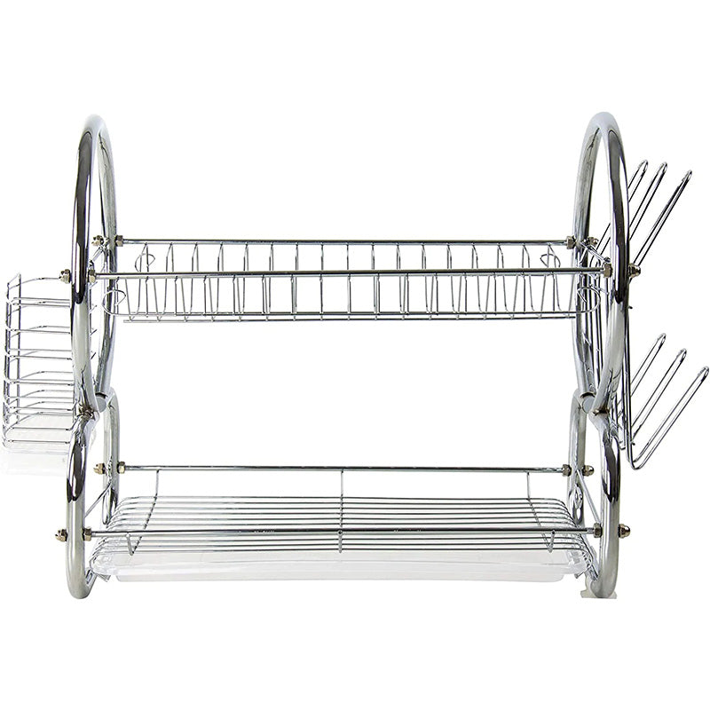 2 Tier Dish Drainer Rack for Kitchen Countertop or Sink Plate Cutlery Holder and Drip Tray