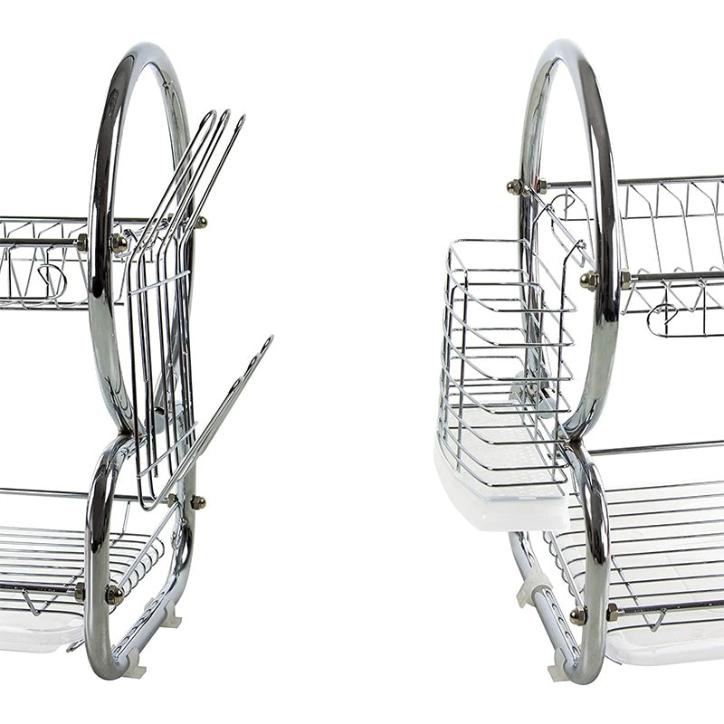 2 Tier Dish Drainer Rack for Kitchen Countertop or Sink Plate Cutlery Holder and Drip Tray