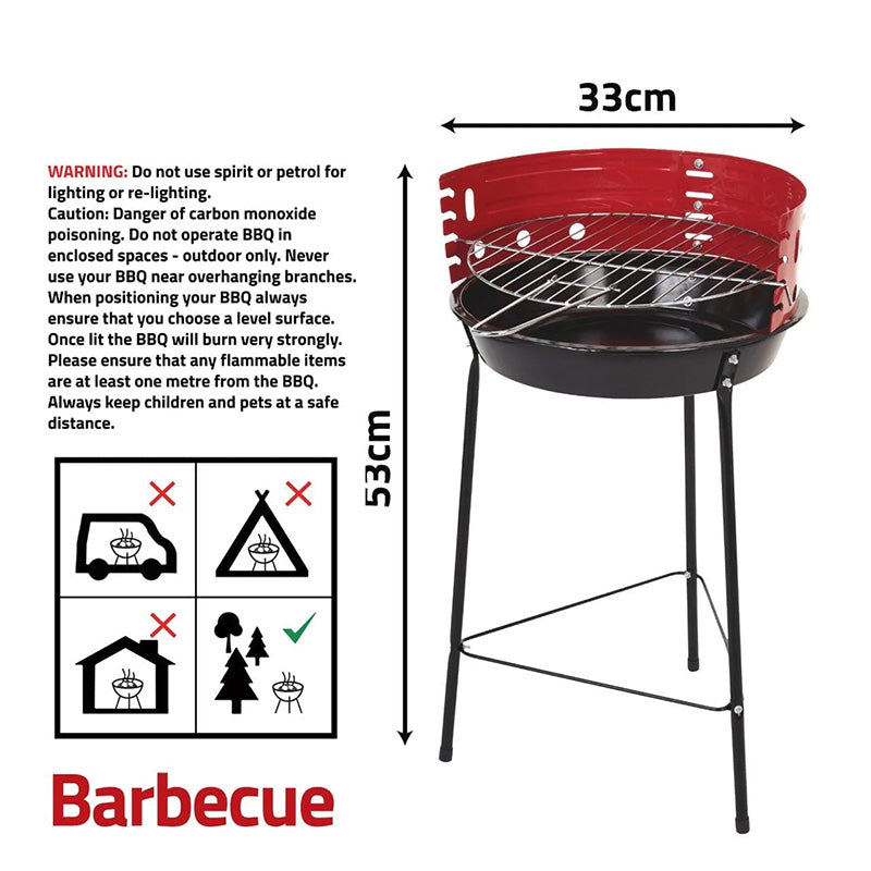 Portable Round BBQ Grill 4 Adjustable Grilling Levels Splash Guard Perfect for Beach Trips Garden Parties