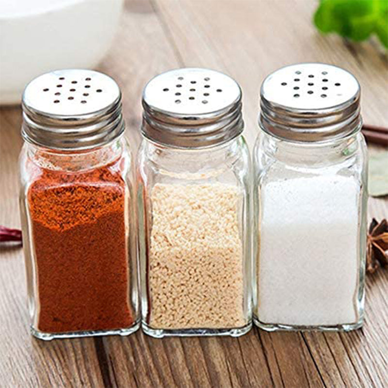 Square Salt Pepper Spices Shaker Glass Jar- 9 x 4 cm