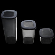 Set of three square Lavish Kitchen Isle food storage containers in 550ml, 1.2L, and 1.75L for kitchen organization.