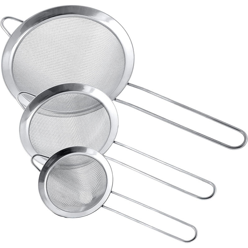 Set of 3 Stainless Steel Sieve Fine Mesh Tea Strainer with Strong All Purpose Colander