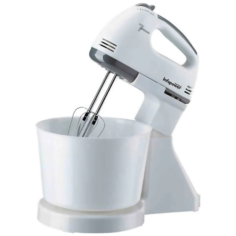 7 Speed Hand Mixer Electric Kitchen Mixer With Bowl and Stand - White