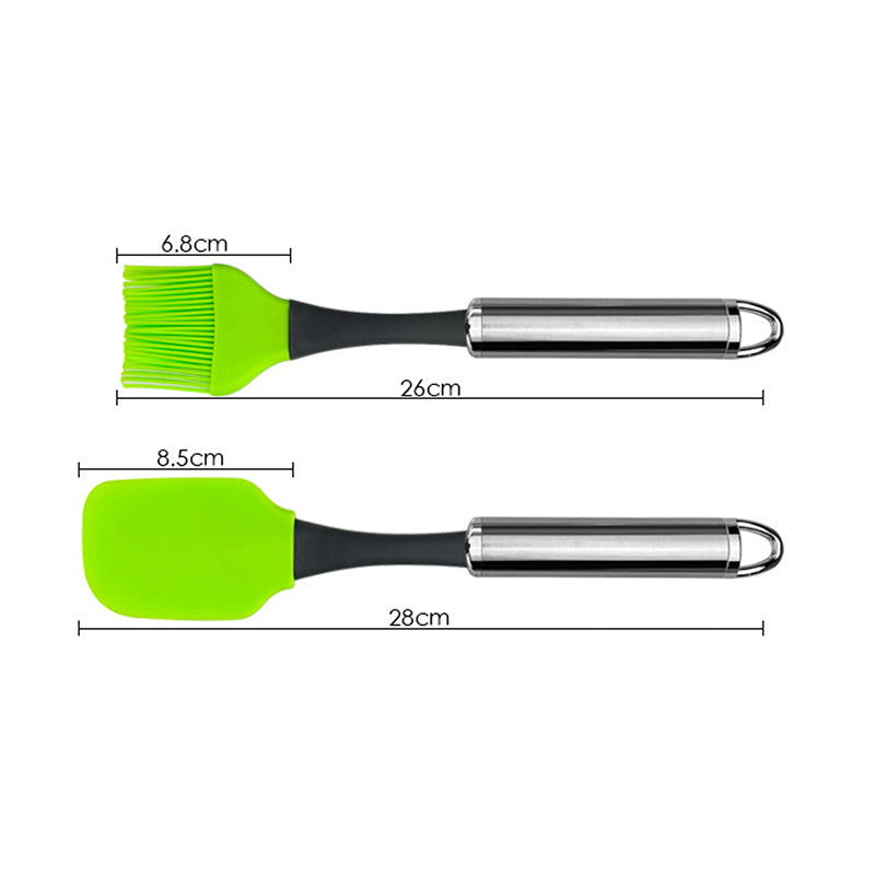 26 cm Silicone Spatula and Pastry Brush Set with Metal Handle - Green