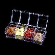 Clear acrylic seasoning box with 10 spice jars, each 26 cm tall, for organized kitchen storage by Lavish Kitchen Isle.