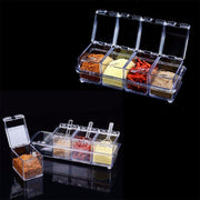 Crystal clear acrylic seasoning box with 10 spice jars, 26 cm tall, ideal for storing and organizing kitchen spices.
