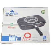 Double-sided multifunctional BBQ grill pan by Lavish Kitchen Isle, 30 cm diecast kitchenware with random color finish.