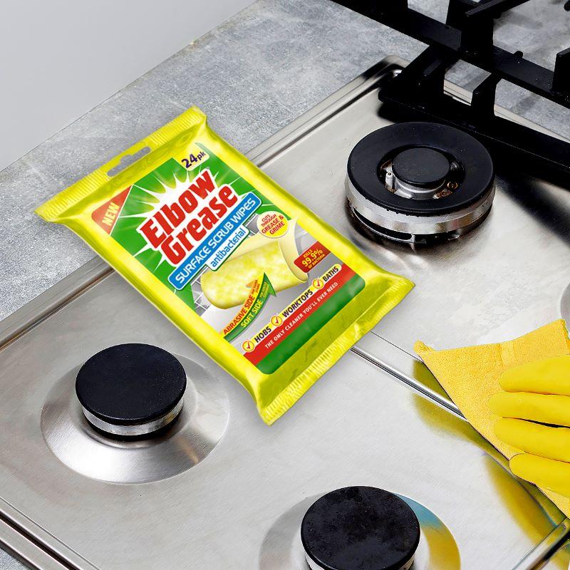 Elbow Grease Antibacterial Surface Scrub Wipes – Pack of 12 (24 Wipes Per Pack) | Tough Cleaning Wipes for Kitchens, Bathrooms & More
