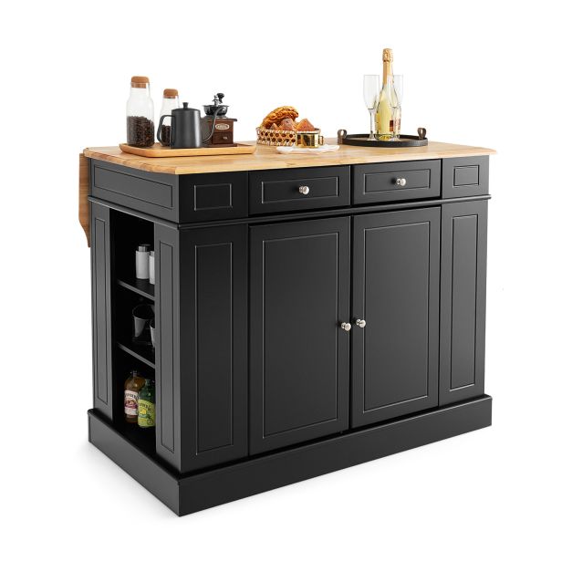 Drop-Leaf Kitchen Island with Extendable Worktop and Adjustable Shelves