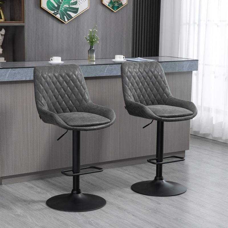 Set of 2 Upholstered Retro Bar Stools with Adjustable Swivel and Back