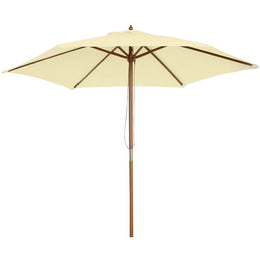 Cream white 2.5m wooden garden parasol with rope pulley from Lavish Kitchen Isle, ideal for outdoor shading and garden decor.