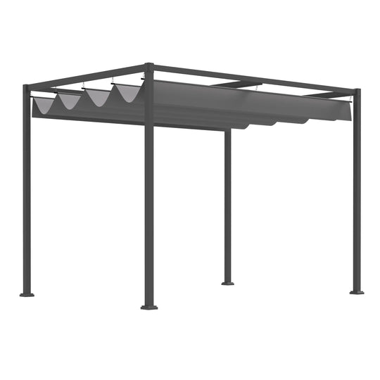3x2m Metal Pergola with Retractable Canopy - Modern Outdoor Garden Gazebo (Grey)
