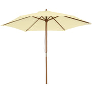 Cream white wooden garden parasol with rope pulley, 2.5 meters tall, from Lavish Kitchen Isle, ideal for outdoor shade.
