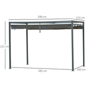 3x2m Metal Pergola with Retractable Canopy - Modern Outdoor Garden Gazebo (Grey)