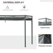 3x2m Metal Pergola with Retractable Canopy - Modern Outdoor Garden Gazebo (Grey)