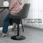 Set of 2 HOMCOM upholstered retro bar stools with adjustable height, swivel seat, and back support, ideal for kitchen or bar area