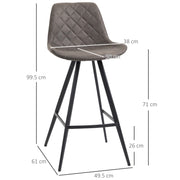 Set of 2 HOMCOM vintage bar stools with microfiber cloth padding, perfect for home bar or kitchen use. Dark color design.