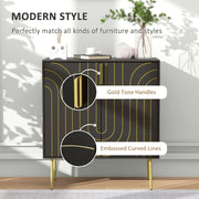 Black and Gold Embossed Sideboard Kitchen Cabinet with Adjustable Shelves and Copper Plated Legs