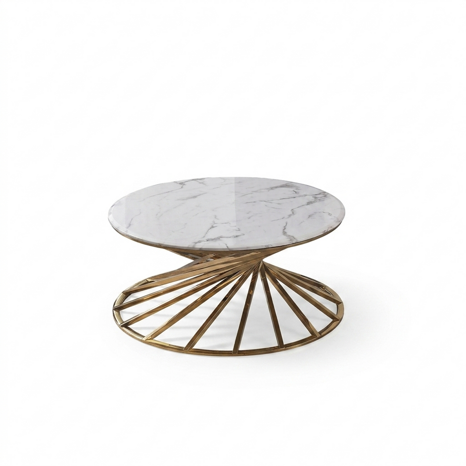 Axon Round Marble Coffee Table with Gold Frame – Modern Living Room Centre Table with Elegant Stone Top & Premium Finish