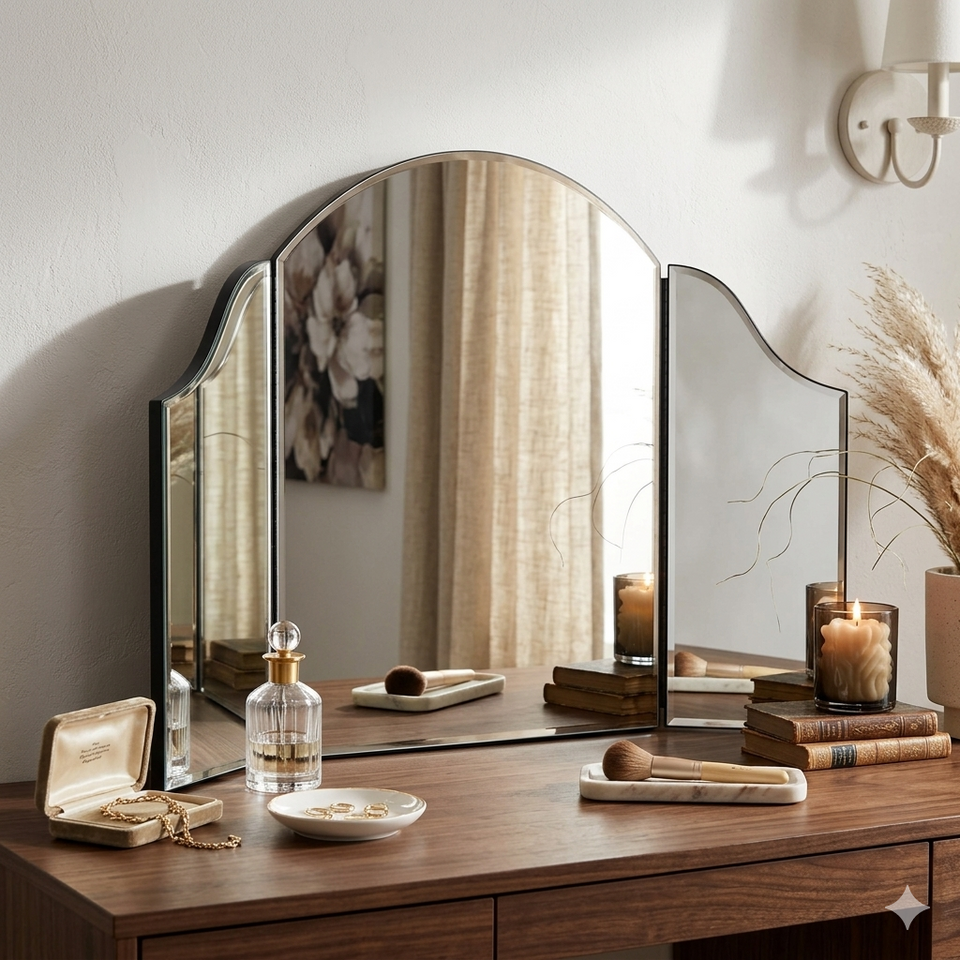 Lavish Kitchen Isle Augustina dressing table mirror with modern design, featuring a sleek vanity mirror for contemporary bedrooms.