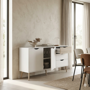 Lavish Kitchen Isle Mapleton large sideboard with sleek wood finish and multiple storage compartments for dining and living spaces