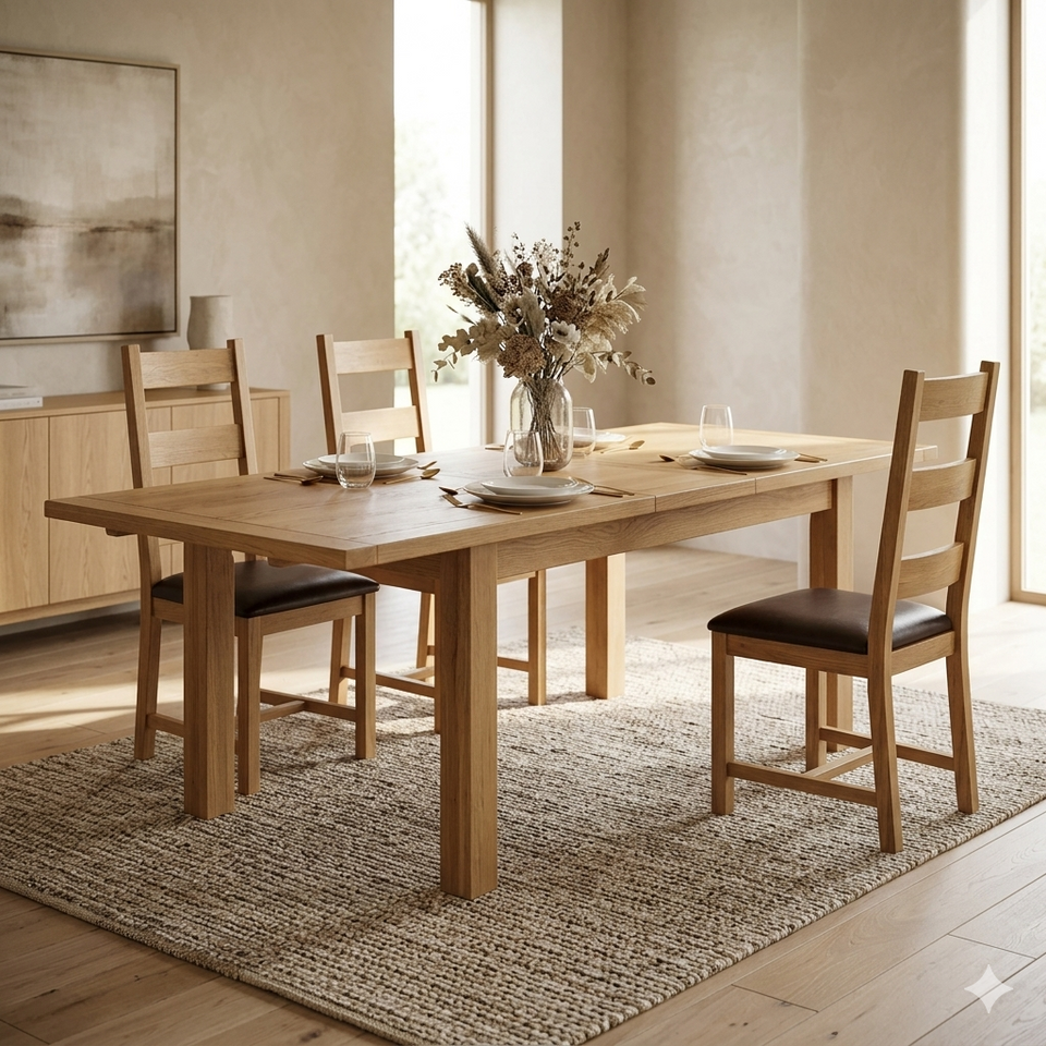 Lavish Kitchen Isle Stirling extendable dining table with smooth extension mechanism, contemporary family dining table, 7-10 days availability