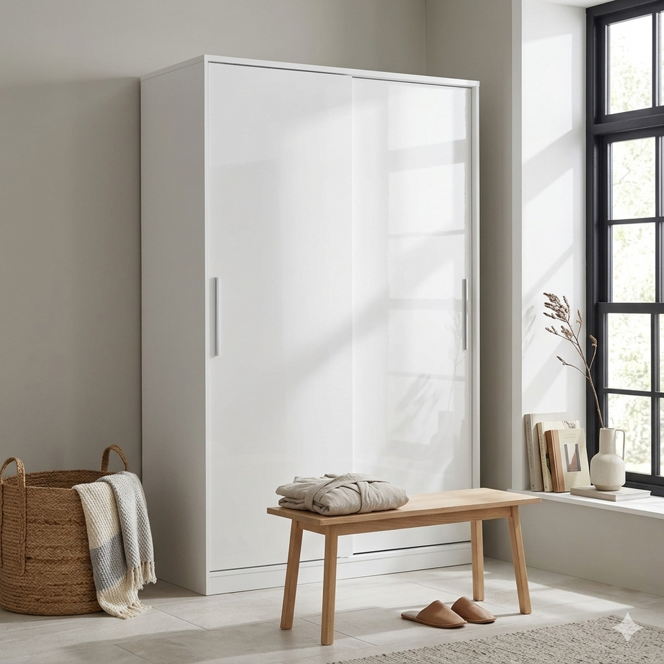 Lavish Kitchen Isle Topline sliding door wardrobe with mirrored doors, contemporary bedroom storage unit, sleek and modern design.