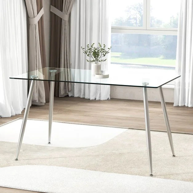 Contemporary Tempered Glass Dining Table with Sturdy Steel Legs – Modern Kitchen & Dining Room Table