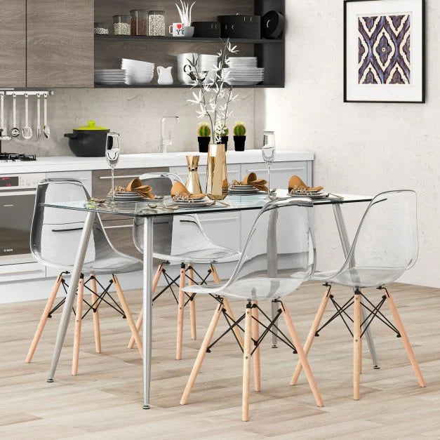 Contemporary Tempered Glass Dining Table with Sturdy Steel Legs – Modern Kitchen & Dining Room Table