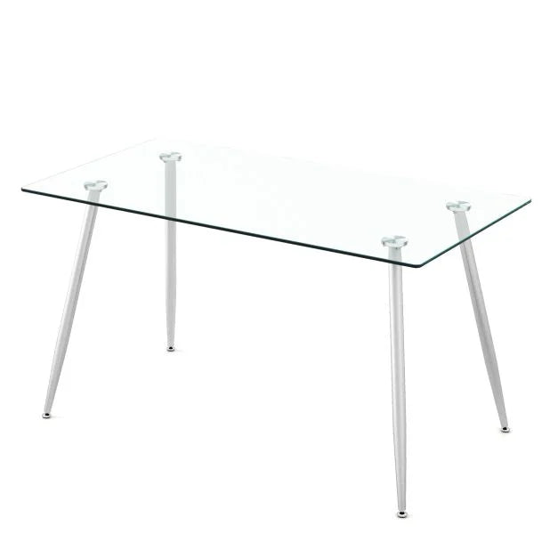 Contemporary Tempered Glass Dining Table with Sturdy Steel Legs – Modern Kitchen & Dining Room Table