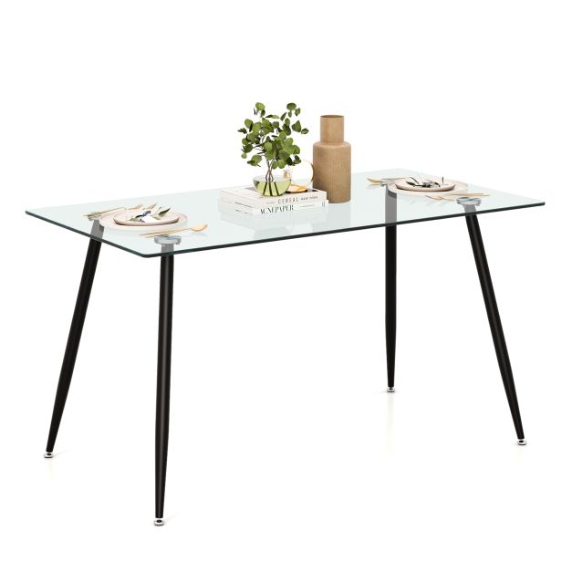 Contemporary Tempered Glass Dining Table with Sturdy Steel Legs – Modern Kitchen & Dining Room Table