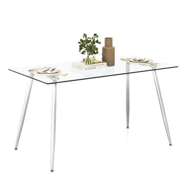 Contemporary Tempered Glass Dining Table with Sturdy Steel Legs – Modern Kitchen & Dining Room Table