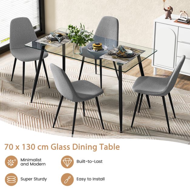 Contemporary Tempered Glass Dining Table with Sturdy Steel Legs – Modern Kitchen & Dining Room Table