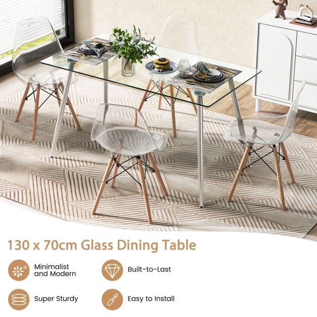 Contemporary Tempered Glass Dining Table with Sturdy Steel Legs – Modern Kitchen & Dining Room Table