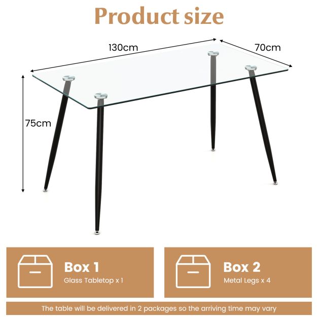 Contemporary Tempered Glass Dining Table with Sturdy Steel Legs – Modern Kitchen & Dining Room Table