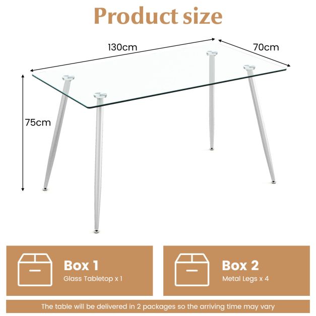 Contemporary Tempered Glass Dining Table with Sturdy Steel Legs – Modern Kitchen & Dining Room Table