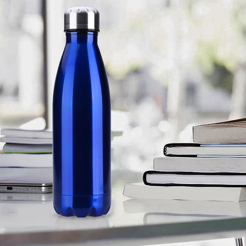500ML Stainless Thermos Cola Shaped Double Wall Vacuum Water Bottle Flask - Glossy Blue