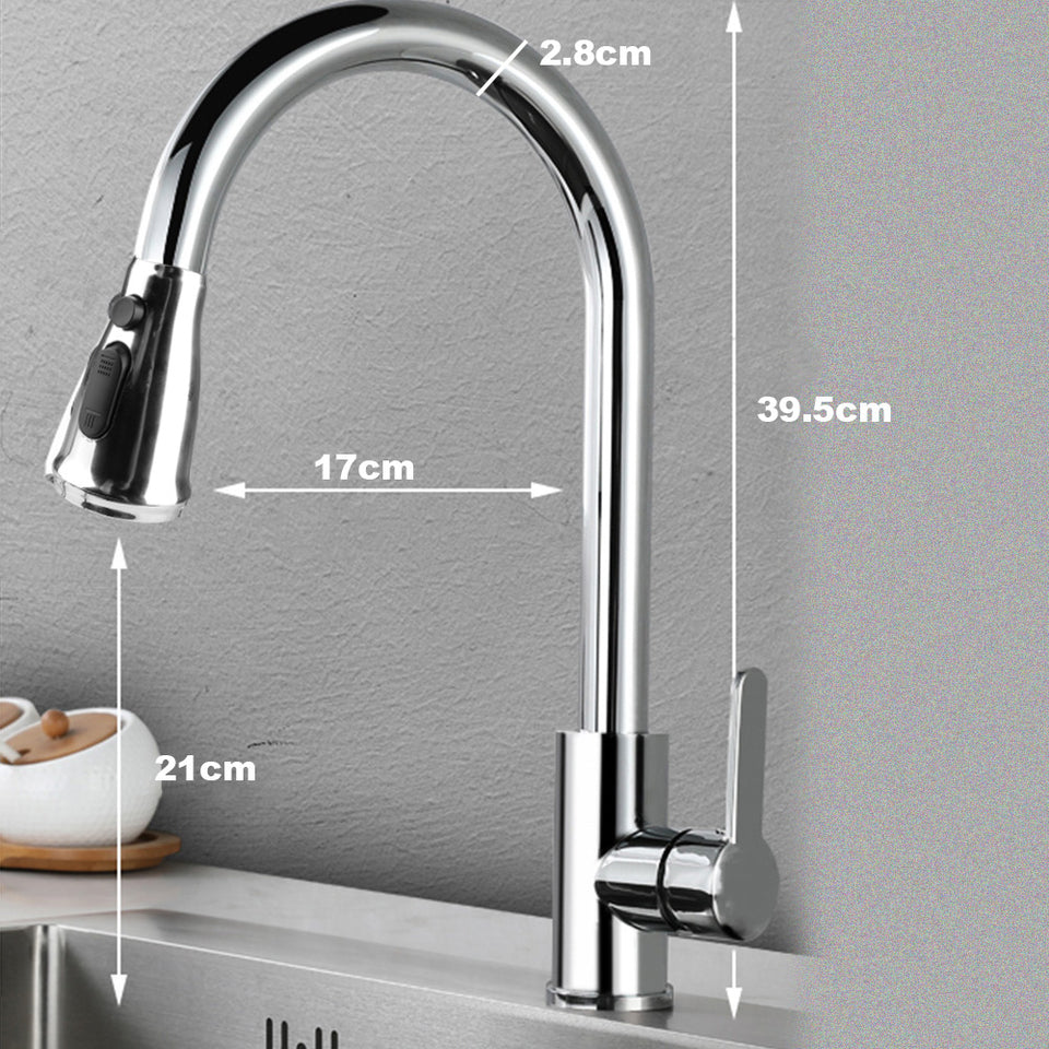 Stainless Steel Kitchen Taps Sink Mixer Pull Out Spray Tap Single Faucet - Silver