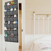 24 Pocket Over Door Shoe Organiser with Hooks – Grey Fabric Storage