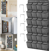 24 Pocket Over Door Shoe Organiser with Hooks – Grey Fabric Storage