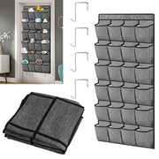 24 Pocket Over Door Shoe Organiser with Hooks – Grey Fabric Storage