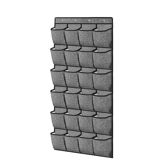 24 Pocket Over Door Shoe Organiser with Hooks – Grey Fabric Storage