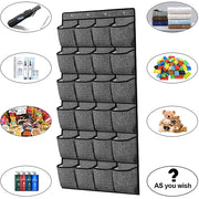 24 Pocket Over Door Shoe Organiser with Hooks – Grey Fabric Storage