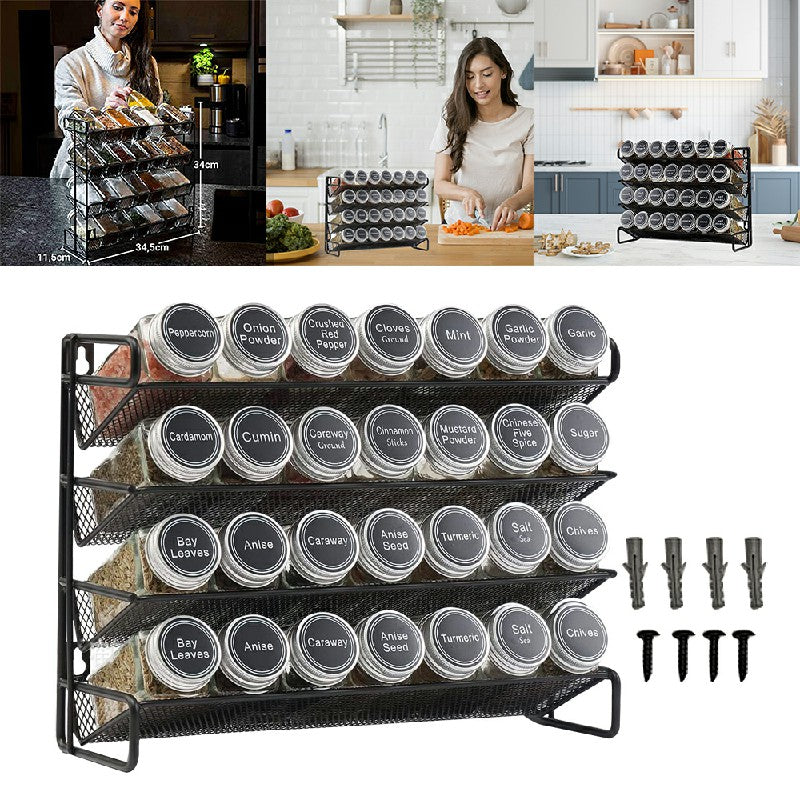 4 Tier Spice Rack Wall Mounted Spice Jars Organiser for Countertop - Black