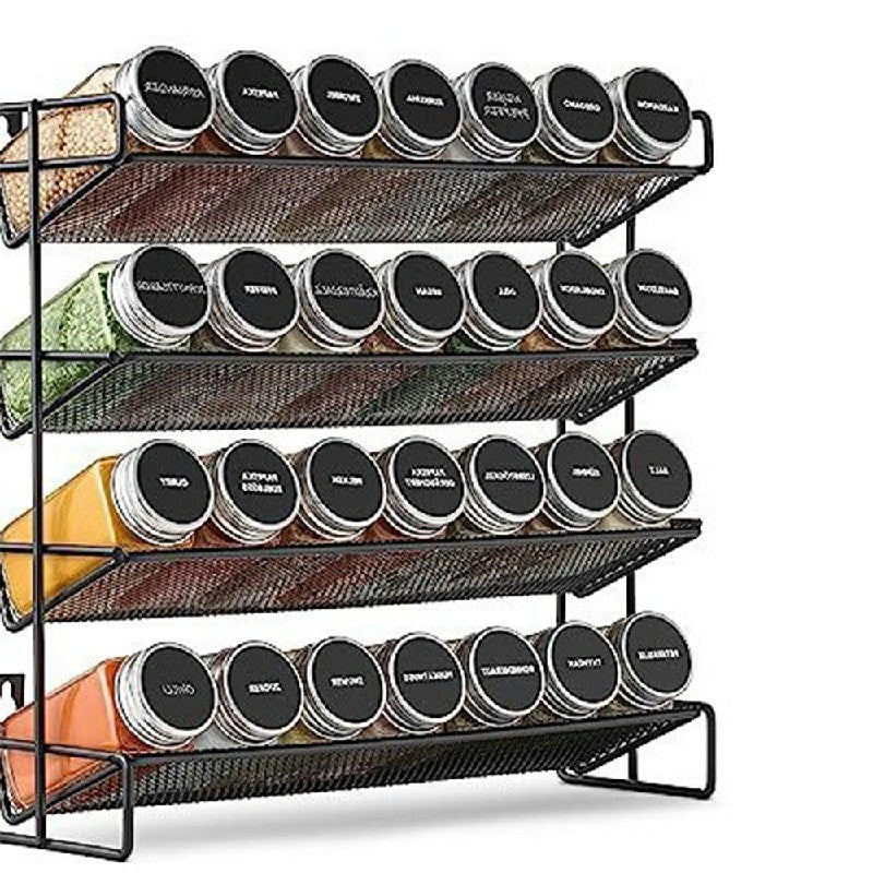 4 Tier Spice Rack Wall Mounted Spice Jars Organiser for Countertop - Black