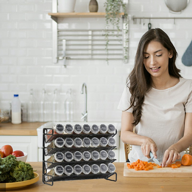 4 Tier Spice Rack Wall Mounted Spice Jars Organiser for Countertop - Black