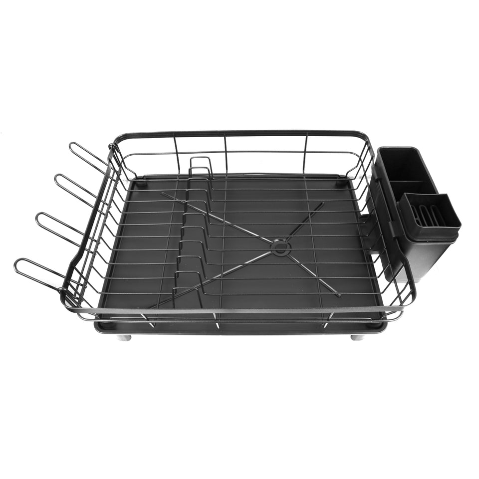 Stainless Steel Dish Drying Rack with Drip Tray and Utensil Holder Black/Grey Space-Saving Kitchen Dish Drainer