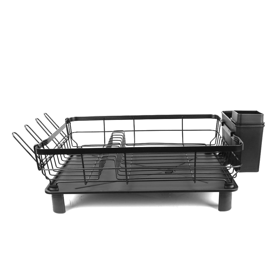 Stainless Steel Dish Drying Rack with Drip Tray and Utensil Holder Black/Grey Space-Saving Kitchen Dish Drainer